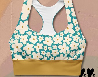 FLOWER In The RAIN - Recycled Sports Bra / Geometric design, Matching set with leggings, High impact bra, Secure fit, Studio Yeye