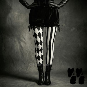 Leggings ARLEQUIN JESTER - Noir + blanc / Collants sur le thème du cirque rétro, Arlequin, Déguisement de clown | Studio Yeye