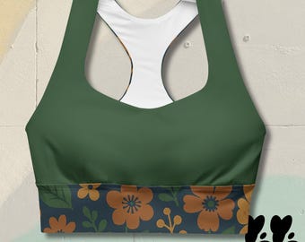 RETRO BLOOM - Recycled Sports Bra / Geometric design, Matching set with leggings, High impact bra, Secure fit, Studio Yeye