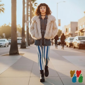 Leggings CIRCUS CIRCUS - AZULES / Prenda de moda con capas, estilo payaso retro, pantalones a rayas, conjunto mamá e hija, Studio yeye