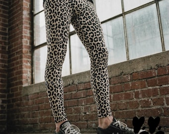 LEOPARD MENS Leggings / Black and Beige - Leopard pattern – Unisex Animal Print Yoga Gym Tights, Statement Outfit | Studio yeye