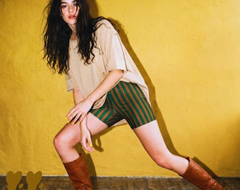 CANDY STRIPE Bike shorts - Brown + Green | Festival outfit - Alt style | Studio Yeye