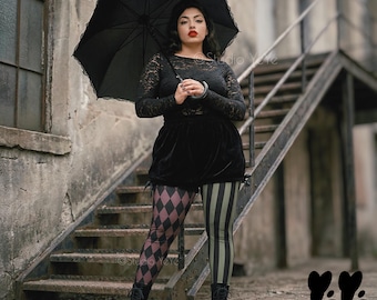 HARLEQUIN JESTER Plus Size  Leggings - Oxblood + Olive green - Vintage Jester Tights
