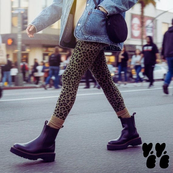 LEOPARD LOVER Leggings - Olive Green / Punk Rock Goth Rockabilly Fashion, Animal Print Pants, Yoga Gym Workout