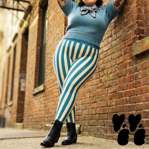 CIRCUS CIRCUS BLUE grote maat legging / gestreepte panty clownthema, vintage circuskostuum, retro broek met rand | Studio Yeye