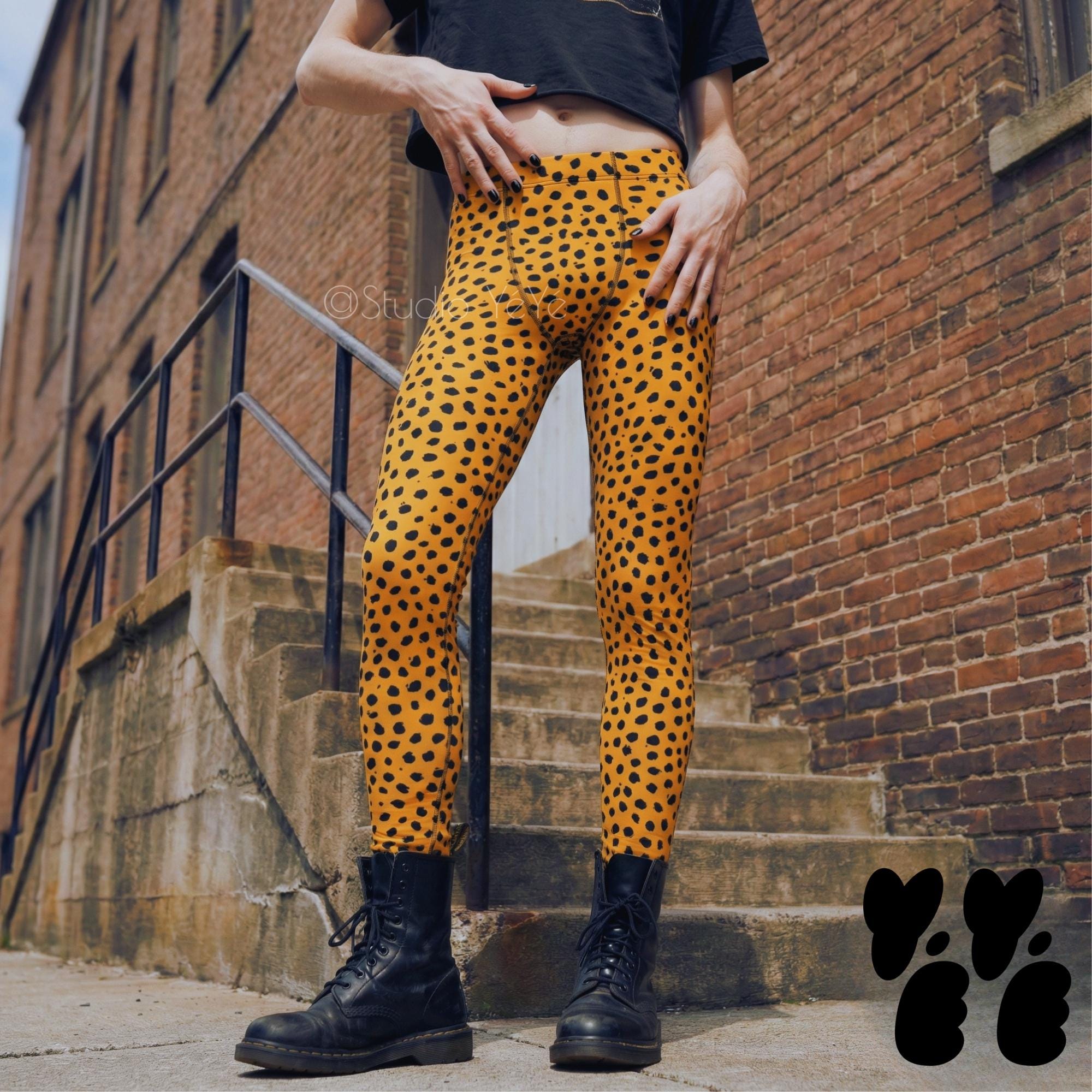 CHEETAH Leggings For Men - Mustard Yellow Animal Print Yoga Pants