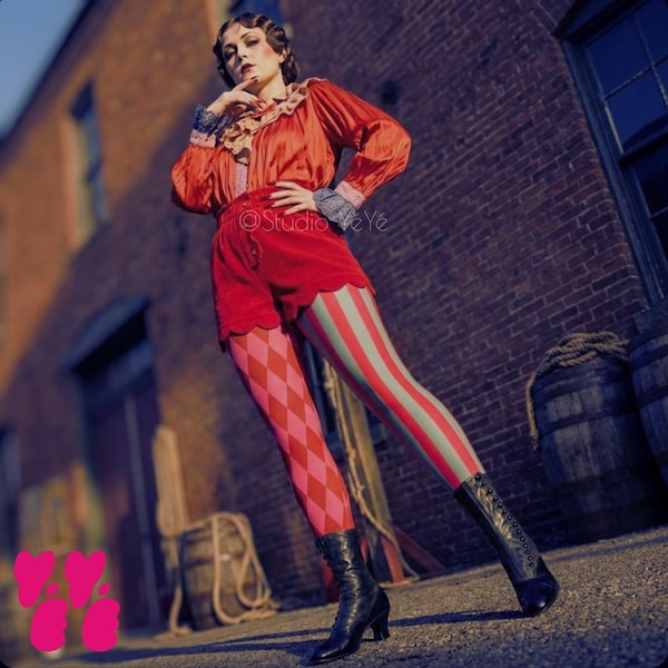 HARLEKIN JESTER Leggings - PINK - Vintage Zirkus Strumpfhose, Narr Clown Kostüm | -Studio Yeye