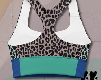 LEOPARD - BLUE - Recycled Sports Bra / Animal print fitness outfit, Matching set with leggings, High impact bra, Secure fit, Studio Yeye