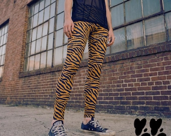 TIGER BOYS - YELLOW - Mens Leggings / Tiger print tights, animal print pants | Studio yeye