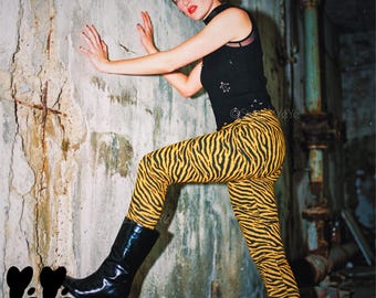 TIGER LOVER Leggings - MUSTARD / Animal Pattern Pants, Punk Rock Goth tights, Zebra print, Layered Fashion, Studio yeye