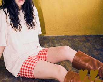 GINGHAM LOVER Bike Shorts - Red + Beige | Alt fashion - Festival outfit - Check pattern | Studio yeye