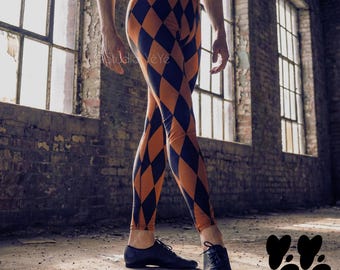 HARLEQUIN DIAMOND MENS Leggings - Gebrannte Orange - Unisex Zirkus Clown Strumpfhose, Retro Artist & Statement Outfit | Studio yeye
