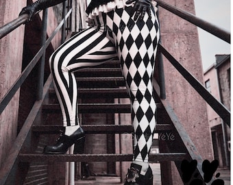 HARLEQUIN JESTER Plus Size Leggings - Vintage Red / Retro Clown tights, Circus Theme, 2XL - 6XL