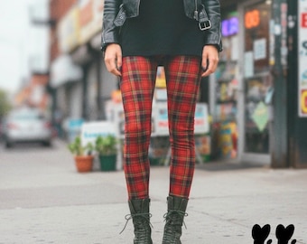 TARTAN Leggings - Traditional Red Plaid / Tartan check pants, Punk Fashion | Studio Yeye