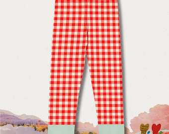 GINGHAM LOVER Kids Leggings - RED / Gingham check, Toddler pants, Family matching outfit, Mommy and me, Studio yeye