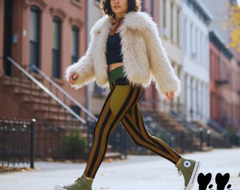 BOLD BROWN STRIPE - High-Waisted Pocket Leggings / Striped Pants, Yoga workout | Studio yeye