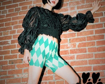 HARLEQUIN DIAMOND Bike Shorts - Mint Teal Clowncore