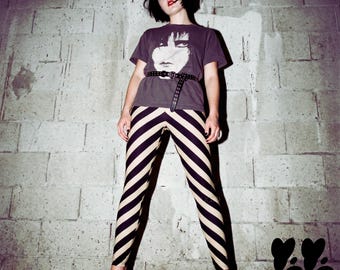 POST PUNK STRIPE Leggings - Beige / Diagonal stripe tights - Alt fashion - New wave outfit | Studio yeye