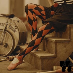 Leginsy HARLEQUIN DIAMOND - DYNIA / Motyw retro cyrkowy, kostium klauna, rajstopy z materiału z recyklingu, pasujący strój, Halloween, yeye