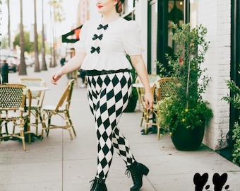 HARLEQUIN DIAMOND Plus Size Leggings - Off WHITE / Retro Clown tights, Gothic Circus Theme, Layered Fashion Item, Studio yeye