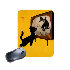 Vintage Fernseh-Katzen-Mausmatte Mousepad. Klassisches 60er Jahre Werbe Poster Hochwertiges Mousepad