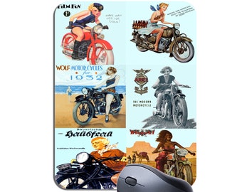Alfombrilla para ratón con diseño de mujeres de los años 30 en sus motocicletas. Regalo clásico vintage para mecánico de motos, moteros y ciclistas. Alfombrilla de ratón de alta calidad
