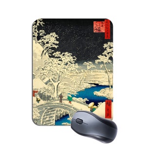 Utagawa Hiroshige Meguro trumbroposter Musmatta Musmatta. Vintage japansk snöscen träblocktryck Högkvalitativ musmatta present