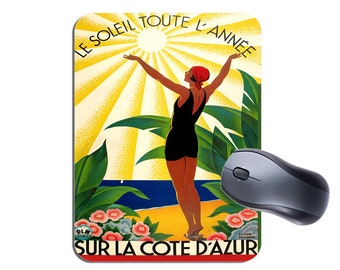 Vintage Côte d'Azur 1920s French Riviera Poster Mouse Mat Art Deco Mousepad. Sun and Beach High Quality Computer Mouse Pad. Tourism Gift