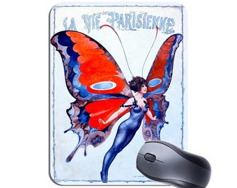 Alfombrilla de ratón La Vie Parisienne Butterfly Girl. Arte francés de los años 20. Alfombrilla de ratón de alta calidad. Ideal para regalo.