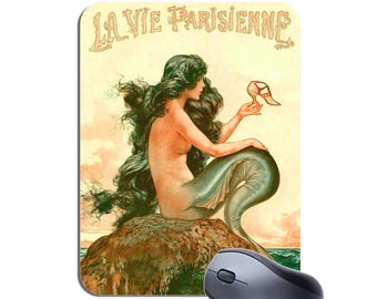 Alfombrilla de ratón La Vie Parisienne Mermaid Mousepad – Alfombrilla de ratón con diseño Art Nouveau francés vintage – Regalo único para los fanáticos del arte y las sirenas