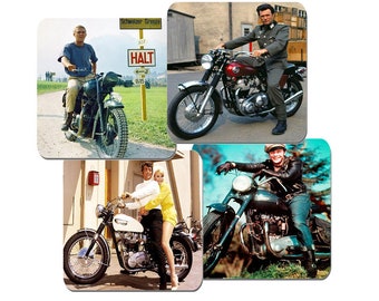 Movie Stars On Their Motorcycles Drinks Coasters Set Of 4. High Quality Cork. Motorbike Classic British Bike