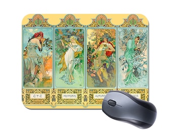 Alphonse Alfons Mucha Four Seasons Mouse Mat Mousepad. Vintage Art Deco Advertising High Quality Mouse Pad Gift