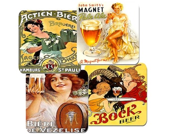 Vintage Beer Advertising Coasters Set Of 4. High Quality Cork. Victorian British, German, French and American Lager, Pale Ale, Bock Biere