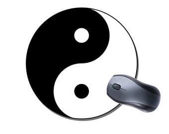 Yin And Yang Symbol Round Mouse Mat Mousepad.  High Quality Taoist Ying Yang Computer Mouse Pad. Budhist Mousepad Gift