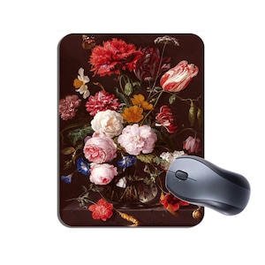 Jan Davidsz De Heem Still Life Flowers Mouse Mat Mousepad. Vintage Dutch Fine Art High Quality Computer Mouse Pad. Gift