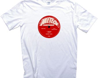 Meteor Records Blues Record Label T-Shirt. Elmore James Music 45RPM High Quality Tee