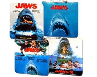 Jaws Movie Posters Coasters Set Of 4. High Quality Cork. Classic Shark Horror Film Gift