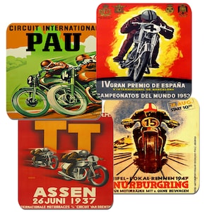 Motorcycle Grand Prix Vintage Poster Drink Coasters Set Of 4. High Quality Cork Backed. Motorbike Classic Bike Adverts Coaster Biker Gift