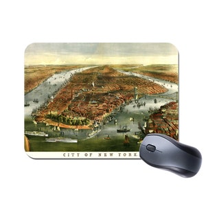 Tapis de souris vintage 1870 carte de la ville de New York. Cadeau de haute qualité pour tapis de souris City Of New York Panorama