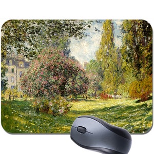 May include: A painting of a lush green landscape with a large tree in the center. The tree has pink and white flowers. There are other trees in the background, and a house is visible in the distance. The painting is done in a style reminiscent of Impressionism.
