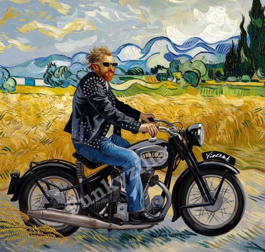 Vincent on a Motorcycle – Set of 4 Coasters Inspired by Van Gogh
