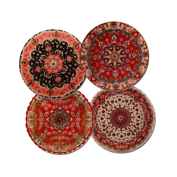 Persian Rug Design Print Round Coasters Set Of 4 High Quality Australia Persian Rug Design Print Round Coasters, Round Persian Rugs Australia