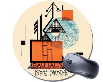 Alfombrilla de ratón redonda Bauhaus – Diseño retro del póster de Weimar de 1923 – Accesorio de oficina Art Déco