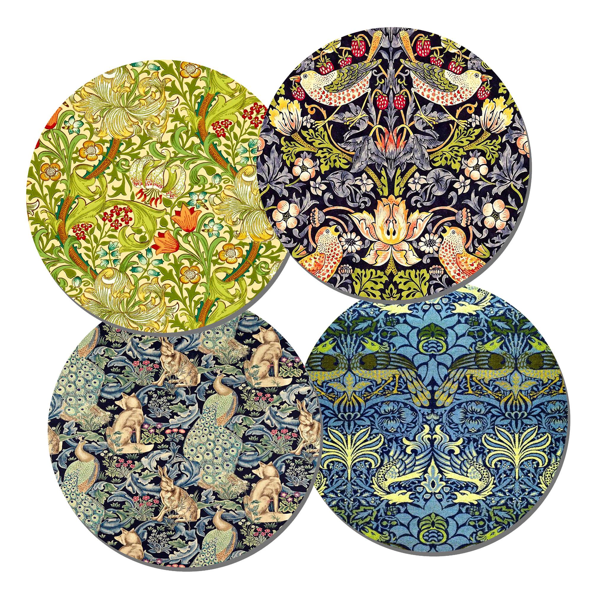 William Morris Round Coasters Set of 4 – High Quality Cork Backed