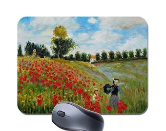 Claude Monet Monet Poppy Field in Argenteuil Mouse Mat Mousepad. Fine Art Vintage Masterpiece High Quality Computer Mouse Pad Painting Gift