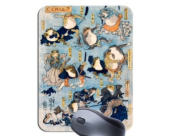 Samurai Frogs Utagawa Kuniyoshi Kabuki Mouse Mat Mousepad. High Quality Japanese Art Mouse Pad  Gift