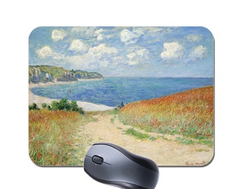 Claude Monet Path in the Wheat Fields at Pourville Mouse Mat Mousepad. Fine Art Vintage Masterpiece High Quality Mouse Pad Painting Gift