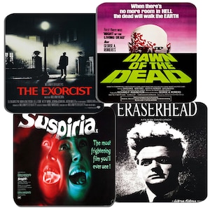 Classic 1970s Horror Movie Poster Coasters Set Of 4. High Quality Cork Backed Drinks Coaster Set