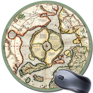 1595 Mercator-kaart ronde muismat. Noordpool platte aarde ronde computermuismat van hoge kwaliteit. Cadeau