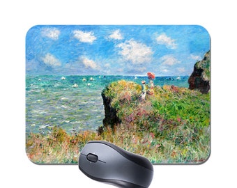 Claude Monet Cliff Walk At Pourville Mouse Mat Mousepad. Fine Art Vintage Masterpiece High Quality Mouse Pad Painting Gift